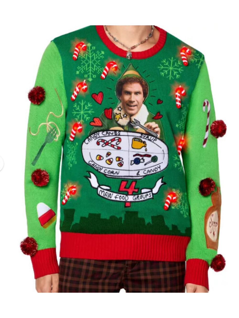 Spencer's Elf Buddy Festive Light & Sound Ugly Christmas Sweater XL